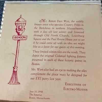 Package insert that accompanied each set of three tiles. (Note: the church referenced as the Old North Church is actually the Park Street Church adjacent to the Boston Common).: Image: Alexandria Pickers, eBay.com