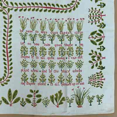 Portion of folk song appearing on opposite corners.