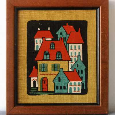 Houses print in third party frame, one of pair.: Image: swithbladeandcookie, Etsy.com.
