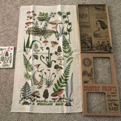 Woodland Walk towel and tile gift set, showing interior of box with reprints from Godey’s Ladies’ Book.: Image: Vicki Jenssen, Facebook