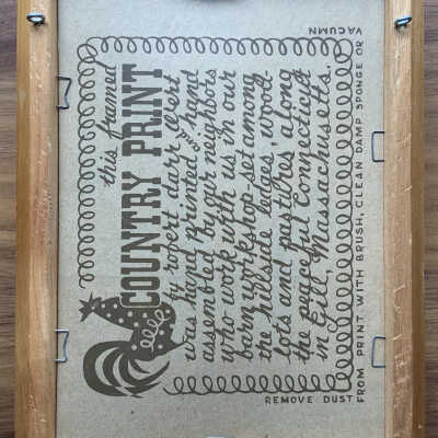 Back of Country Woman (TK) print with Country Prints imprint in dark brown.