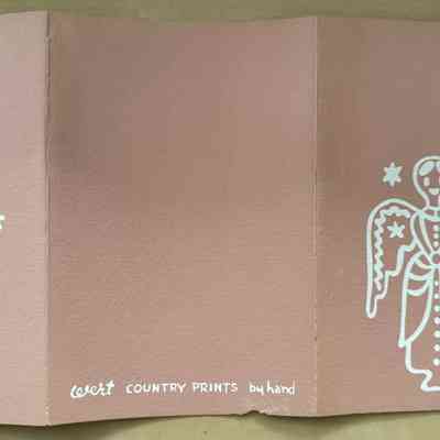 Back of notecard, open, with greeting and Country Prints signatures.