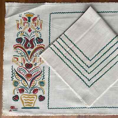 Placemat: Flower Pot 103, c.1951, Green, Cotton Crash