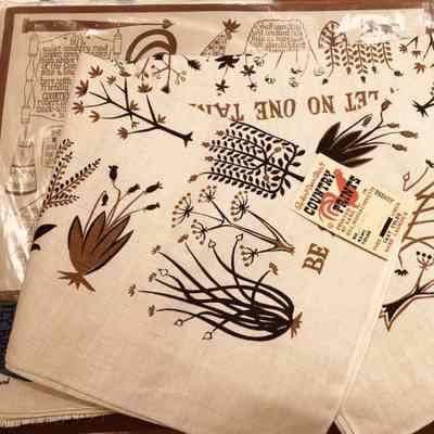 Matching tablecloth: Herbs 450 in brown and black on tan linen.: PKM collection.