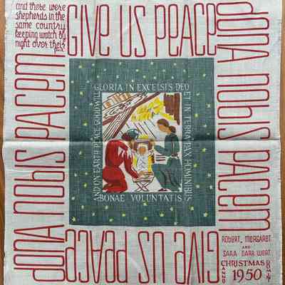 The Wert family Christmas greeting, 1950. The design of the Gift Greeting above is similar in theme.: Colle Collection of Sara Leeper. Image: PKM.
