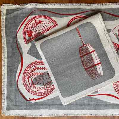 Placemat: Buttermold 117, c.1949, Two-Color, Gunmetal & Red