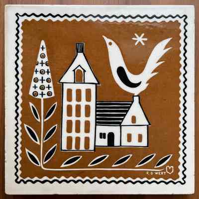 Tile: Quilts; Bird and House T-17, Brown