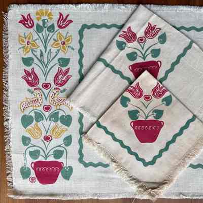 Placemat: Flower Pot 103, c.1948, Rickrack Border, Green
