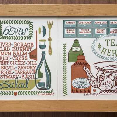 Double framed tiles in birchwood Country Prints frame.