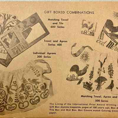 Crewel 663 tile and towel gift set, upper left corner.: From “Country Prints by Robert Darr Wert and Neighbors”, c.1963. Image: Michael J. Dawson