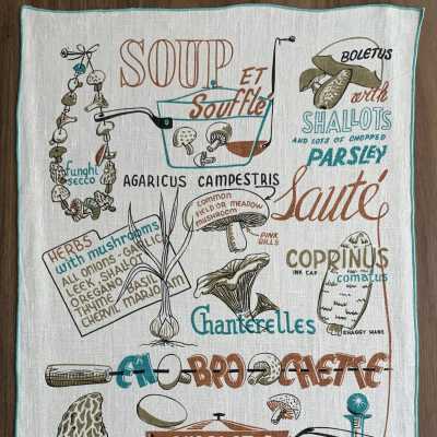 Towel, Wallhanging: Motif Gourmet, Mushrooms 285, Turquoise