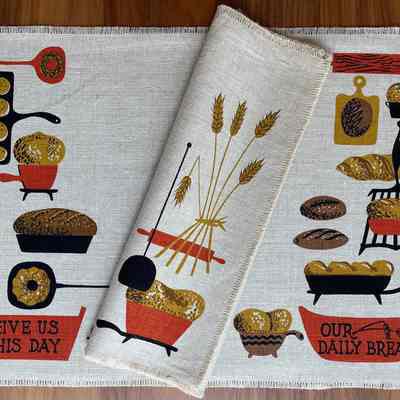 Matching placemat set: Daily Bread 124 in red.: Collection of Sara Leeper.