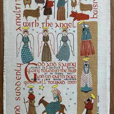 c1952 example with early signature and yellow print within haloes; see “Towel, Wallhanging, Christmas” entries.: PKM collection. Image: PKM