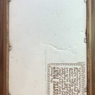 Back of framed print with Country Prints imprint.: With hand written notation of purchase from Branford Furniture (CT), 1967.
