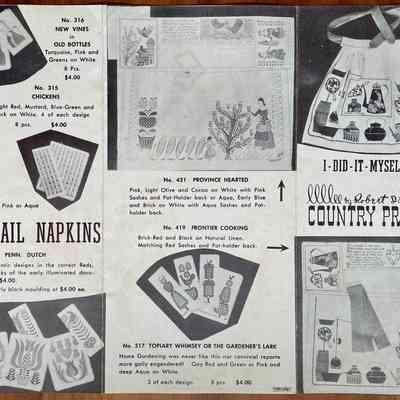 Calico Hearts 318 cocktail napkin set at left, second row from top.: From “I-Did-It-Myself Aprons by Robert Darr Wert/Country Prints”, c.1955. Collection of Sara Leeper.