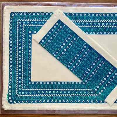 Placemat: Calico 102, Blue and Aqua on White