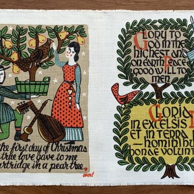 Uncut Gift Greetings 330: #5 Holy Family, #6 Partridge, #7 Gloria, and #8 Hearth.: PKM collection.