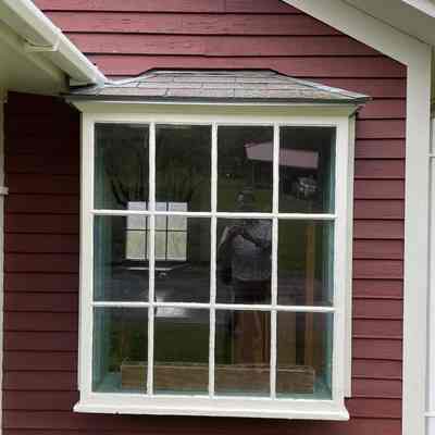 The window of the former milk house at the former Country Prints workshop in Gill, MA.: Image: PKM, with permission of Al Wallace.