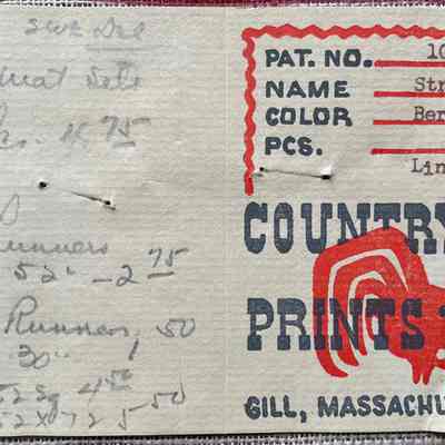 Product tag with handwritten notations.: Notations:
5 wk Del [5 week delivery]
see mat sets
8 Pcs. 4.75
Long Runners
52” - 2.75
short runners 1.50
30”
Cloths 52 sq 4.50
52x72 5.50