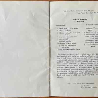 A blank page for kitchen notes and Page 5, Lobster Thermador recipe.