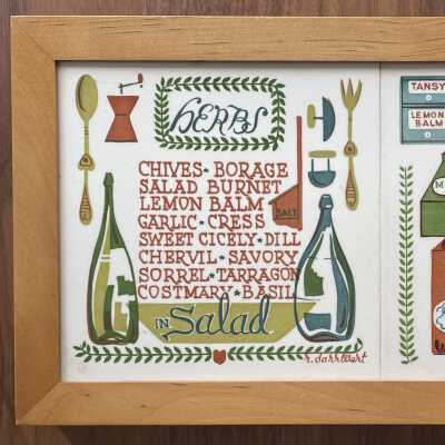 Tile, Framed Double: Salad Herbs T-11 & Tea Herbs T-13 (possibly Herbs F-203)