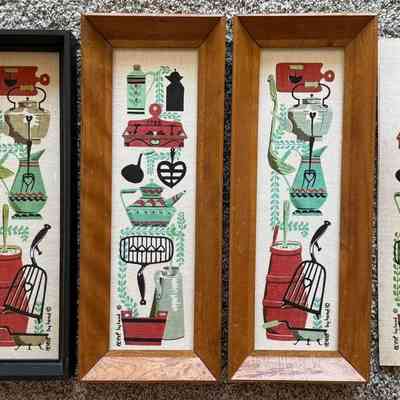 Framed and mounted print sets showing differing colorways.: Collection of Kathryn Zentner.