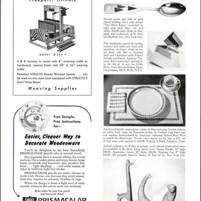 Craft Horizons, December 1956.: Right center: Waertsila-Arabia china with Waertsila linens in the Linnea pattern sold by Twining & Buck of Salisbury, Conn. Image: Susan Ward.
