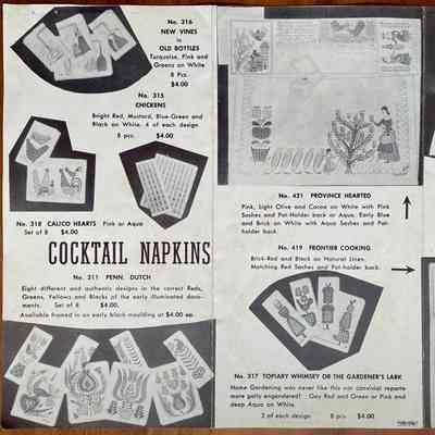 Calico Hearts 318 cocktail napkins, left panel, center row, second from left: From “I-Did-It-Myself Aprons by Robert Darr Wert/Country Prints”, c.1955. Collection of Sara Leeper.