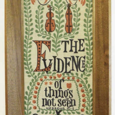Framed example printed on light yellow linen, half of pair Faith 612-10/11 in c.1960 Country Prints frame.: Image: Worthpoint.com