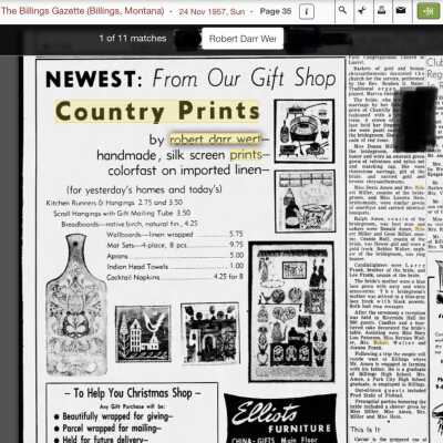 A 1957 newspaper advertisement featuring this tile design, bottom left.: The Billings Gazette (Billings, Montana), 24 Nov. 1957. Image: Newspapers.com.