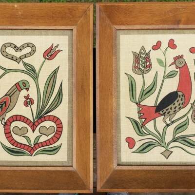 Penn. Dutch 97-11, two of a set of four, in c.1959 Country Prints natural wood frames.: Image: algwev, eBay.com, Williamsburg VA, 4/2021, unless noted.