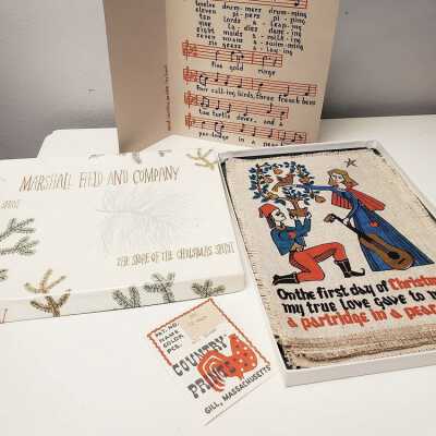 Napkin set in a Marshall Field box with Twelve Days note folder.: Image: Janelle, @suzieqvintage, Instagram.