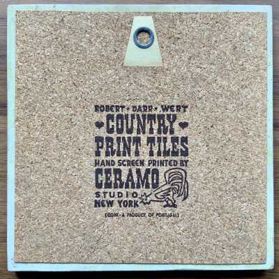 Tile back with Country Print Tiles/Ceramo Studio imprint.: Full cork back, c.1962.