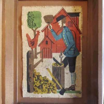 Example in brown painted studio frame without mat, early 1950’s.: This example is mounted similarly to the Country Prints Notes card series. Image: Worthpoint.com, see link.