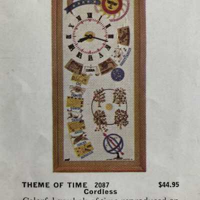 Detail, “Theme of Time” box clock with description and dimensions.: Image: PKM