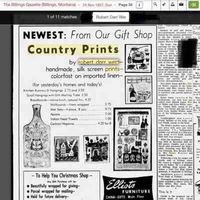 1957 advertisement featuring Country Prints products.: “Tea Herbs” tile at right, second from top. Image: Newspapers.com