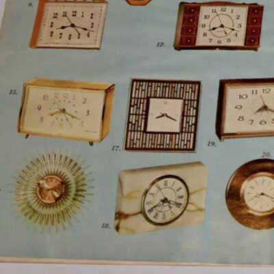 Same clock frame, at center, with a different border and face.: GE Wholesale Gift Catalog/Holiday Season ‘63, which includes one patented Wert design and possibly several non-patented designs. Image: eBay seller litzker.