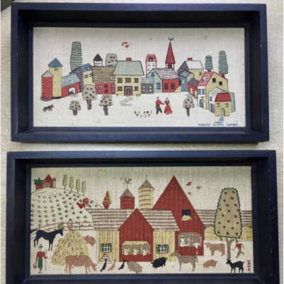 Village 612-1 paired with Farm 612-4 in black painted Country Prints frames.: Image: Worthpoint.com