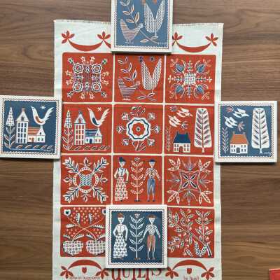 Quilts 203 towel/wallhanging/runner with matching tiles; see “Country Print Tiles”.: PKM collection.