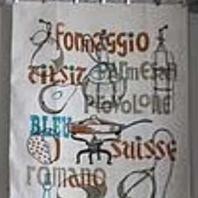 Poor quality image of Motif Gourmet Cheese 284 Turquoise towel/wallhanging.: Image: unknown