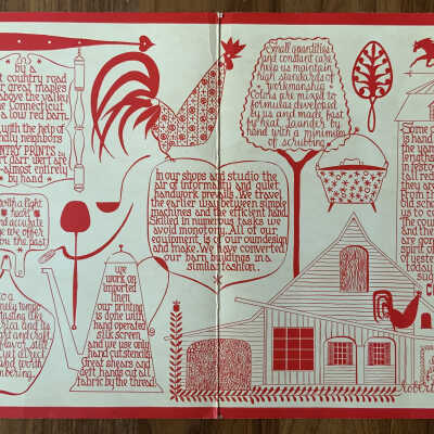 Red and white Country Prints pack board; see “Branding”.