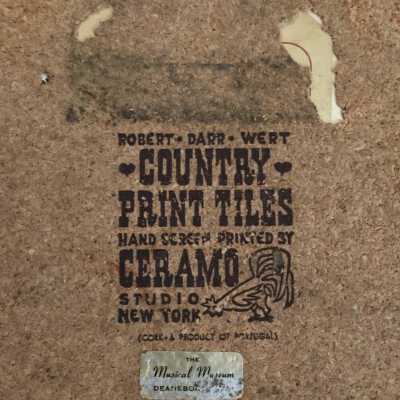 Tile back with Country Print Tiles branding and sticker from The Musical Museum