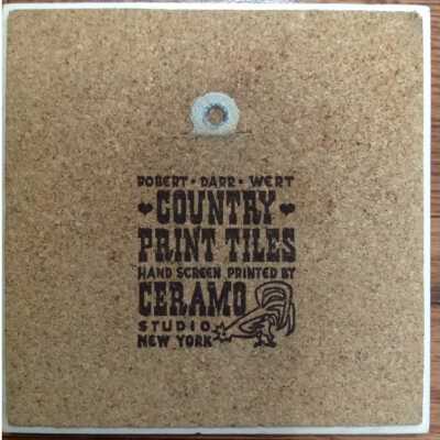 Back of tile with Country Print Tiles branding.