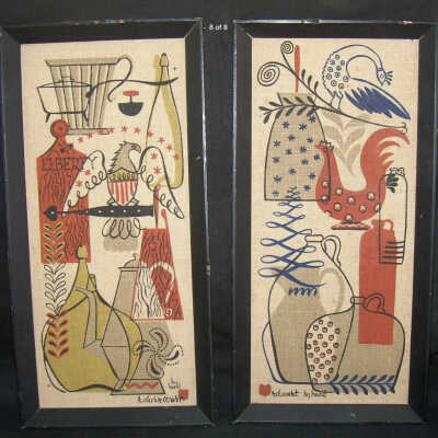 Pair: Doodles 715-2 and Jugs 715-1 in c.1955 Country Prints black painted pine frames.: Image: eBay seller mojoemodern