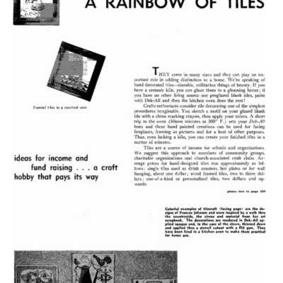Journal: Design; Vol. 58, 1957, Issue 5: Pinks, Hens (TK) tile at bottom left of page.