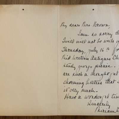 Handwritten note inside notecard.