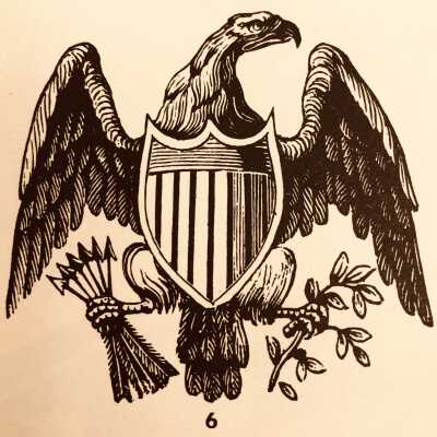 Third from top on right. Eagle with shield, reversed.: Engraving: Handbook of Early American Advertising Art, Pictorial Volume, p.60, Clarence P. Hornung, Dover Publications, ©1953.