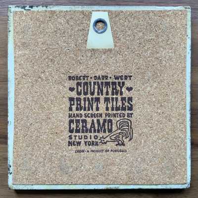 Tile back with Country Print Tiles/Ceramo Studio imprint.: Full cork back c.1962.
