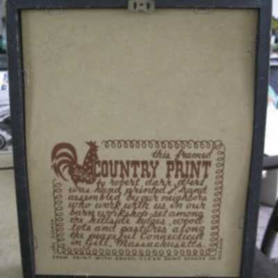 Back of frame with Country Prints imprint.: Image: Worthoint.com, see web link.