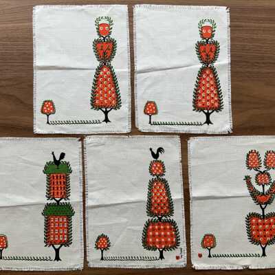 Napkin, Cocktail: Topiary Whimsy or The Gardener’s Lark 317, Red